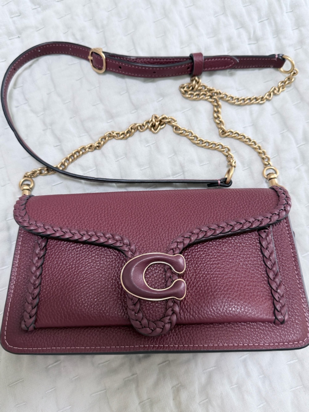Coach Tabby Chain Crossbody Clutch Braided WINE Pebble Leather CJ863